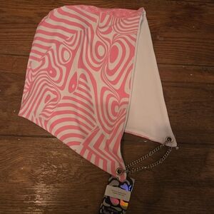 Pink and White Rave Hood With Chain